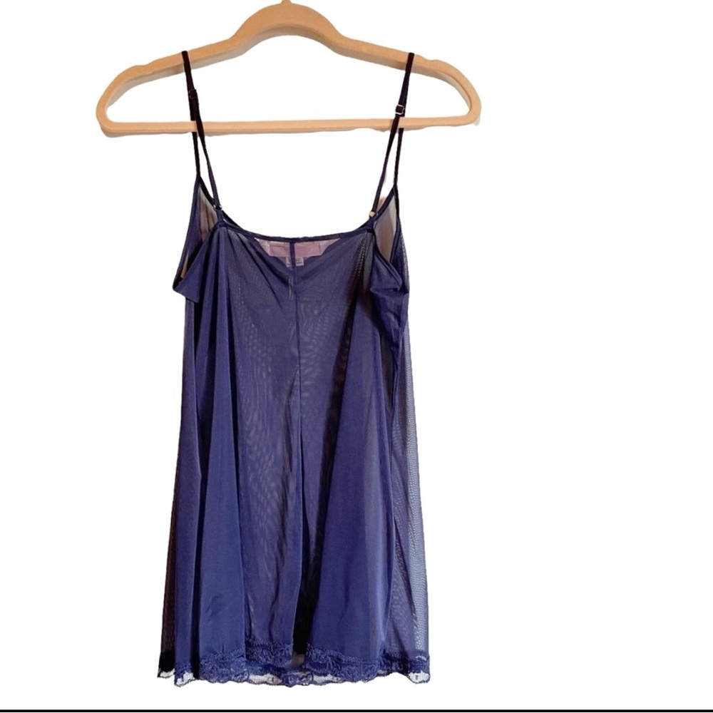 Victoria Secret Vintage Y2K Blue Cami Semi-Sheer Camisole Slip Lace Hem - Picture 2 of 10
